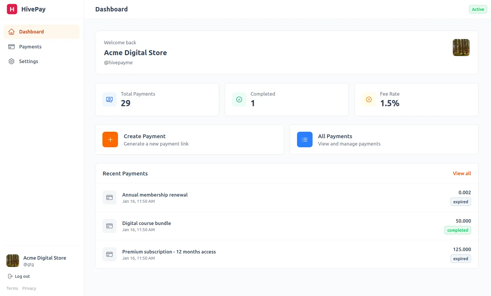 HivePay Merchant Dashboard